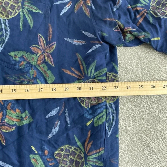 Hibiscus Collection Hawaii Turtle & Floral Print Blue Shirt XL 100% Rayon 4814 - Picture 5 of 7